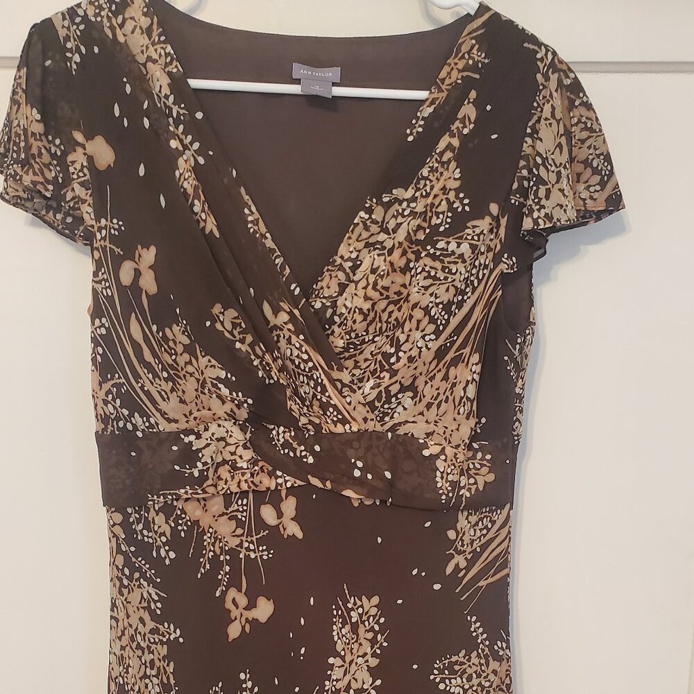 Ann Taylor Pink and Brown floral print silk dress